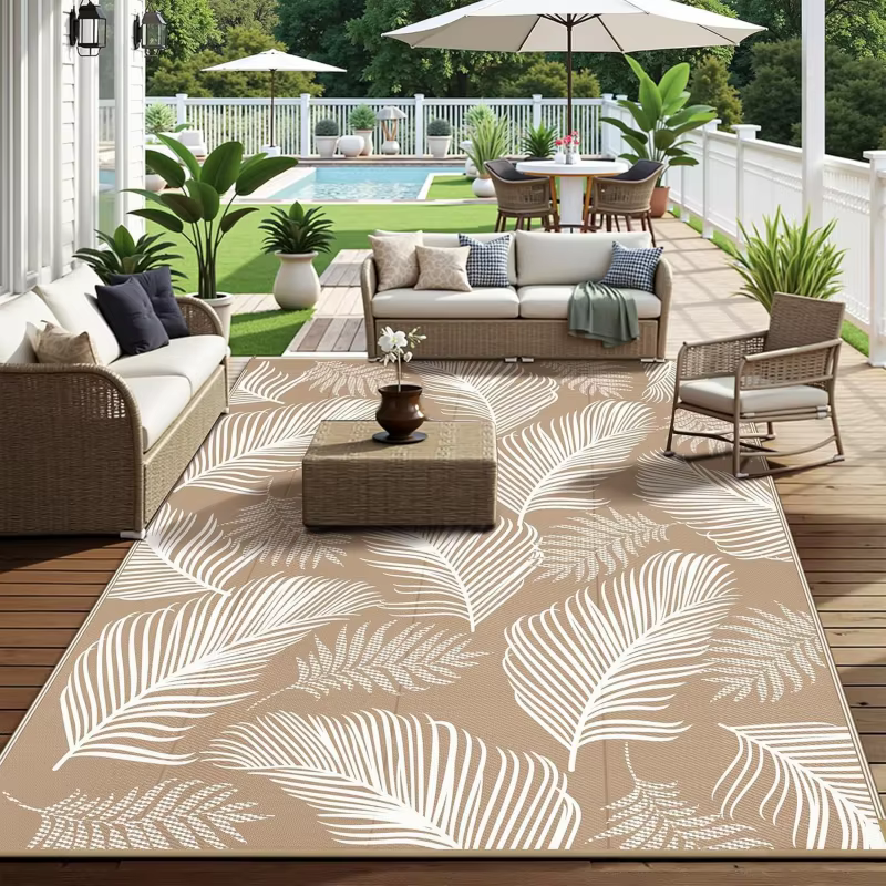 VIKAMA Tapis d'extérieur antidérapant et lavable à motif feuilles de palmier tropicales