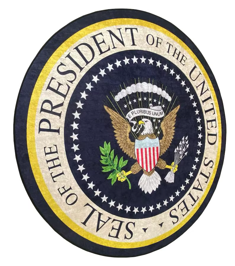 Tapis rond avec sceau abstrait et président