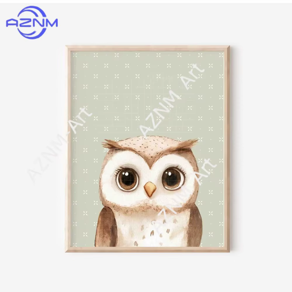 Décoration murale en toile sans cadre pour chambre d'enfant, style nordique moderne, dessin animé, lapin, hibou, ours, anglais, 1 pièce/6 pièces