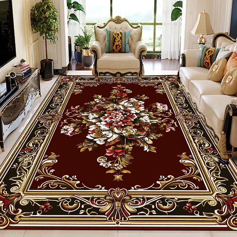 Grand tapis à fleurs rétro européen pour salon