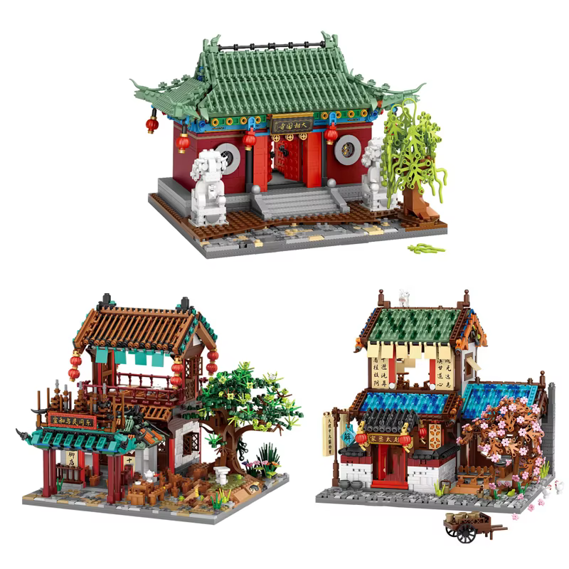Mini blocs de construction de l'architecture classique de la ville ancienne, figurines de maisons chinoises magnifiques, jouet en briques pour cadeau d'anniversaire