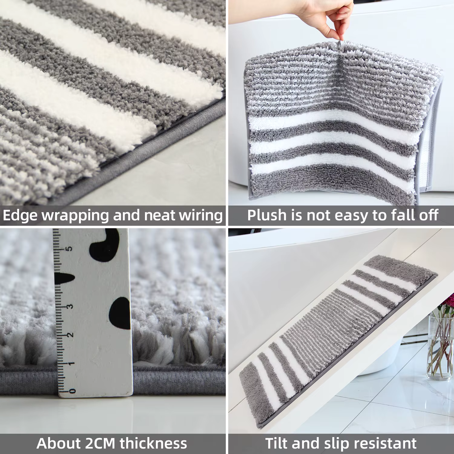 Ensemble de tapis de salle de bain rayé en microfibre
