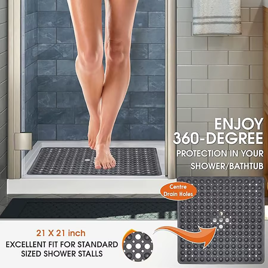 Tapis de bain carré, tapis de bain antidérapant avec ventouses