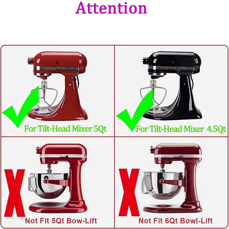 Batteur à bord flexible en acier inoxydable pour mélangeur Kitchenaid, convient aux bols de mélangeur sur socle à tête inclinable pour bols de 4.5 à 5 litres-T02C
