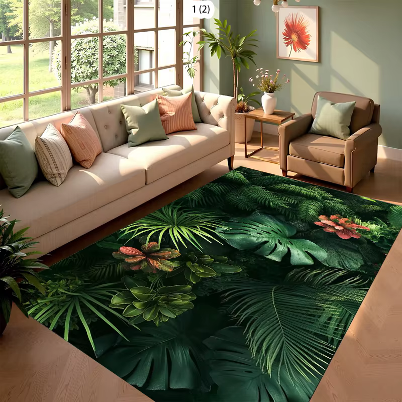 Tapis de salon style jungle tropicale