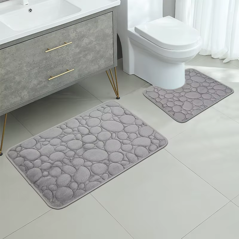 Tapis de sol en velours corail brodé, tapis de salle de bain, tapis absorbant en éponge en forme de U, tapis de porte, ensemble de deux pièces