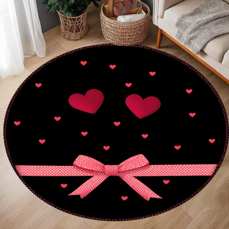 Tapis rond vert foncé avec papillon rose