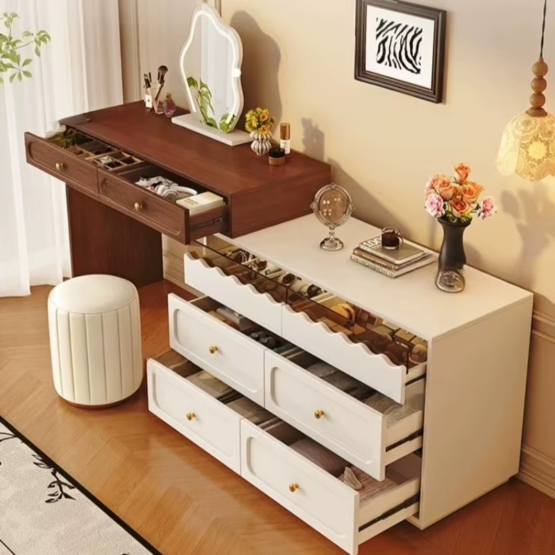 Coiffeuse d'angle vintage française avec miroir et tabouret, pour chambre et bureau, meuble de maquillage pour la maison