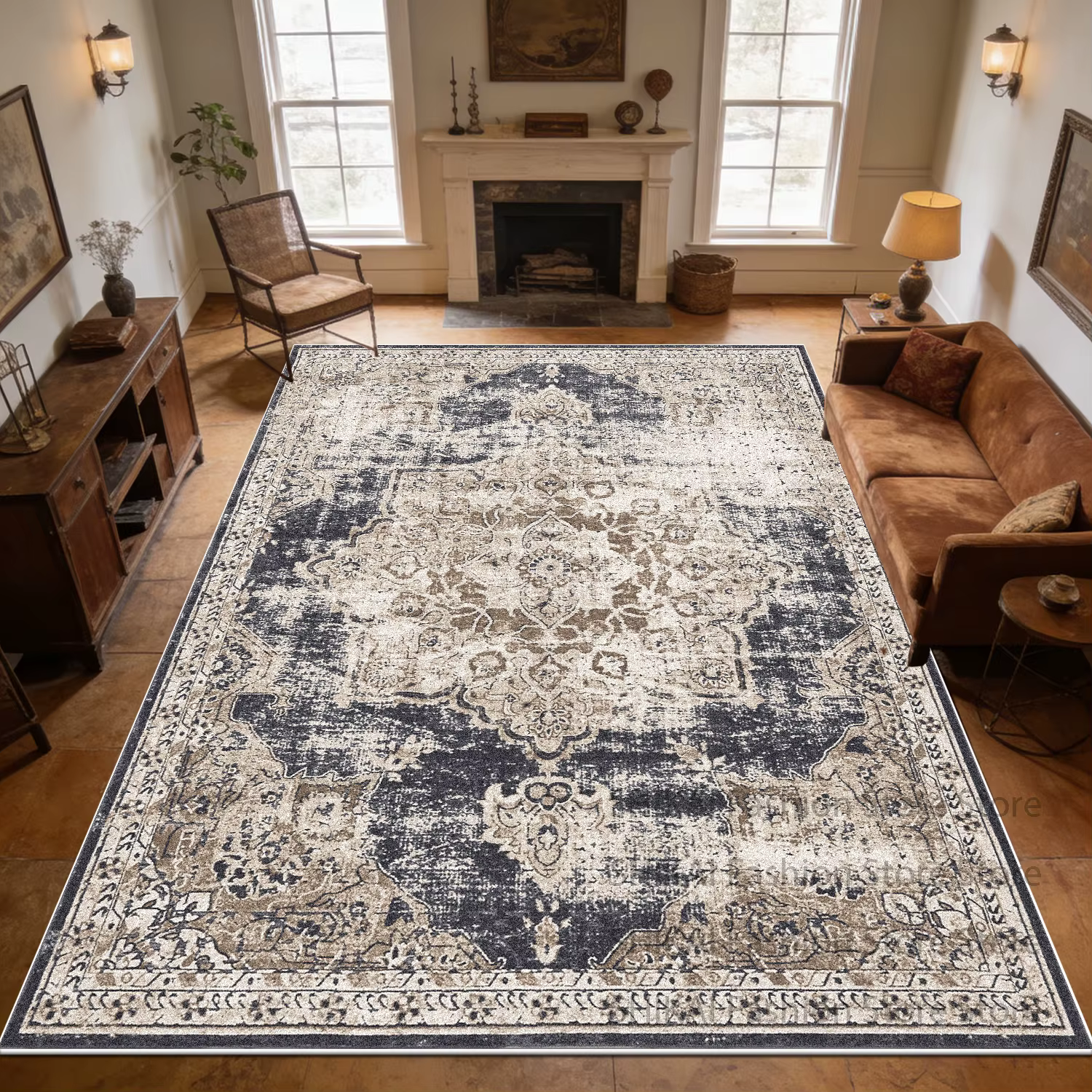 Tapis de salon rétro persan facile à nettoyer