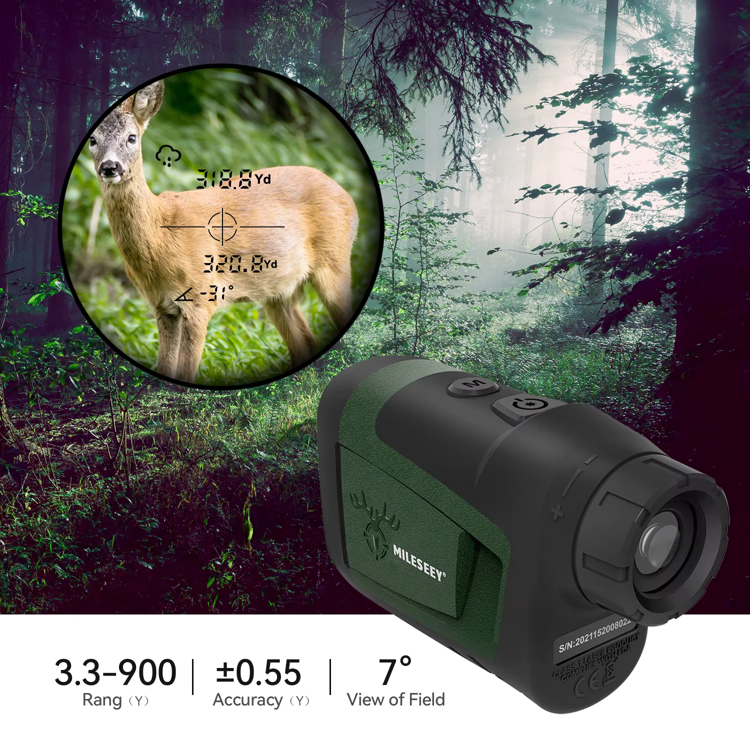 Télémètre laser MILESEEY pour la chasse 730M PF210, télémètre monoculaire extérieur pour la chasse, les jeux sportifs et l'observation