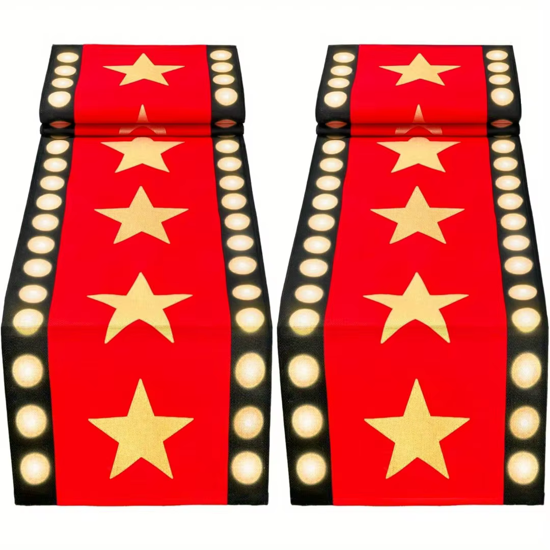 1 pièce Chemin de table motif étoiles colorées – Décoration de tapis noir pour soirées cinéma et fournitures de fête d'anniversaire