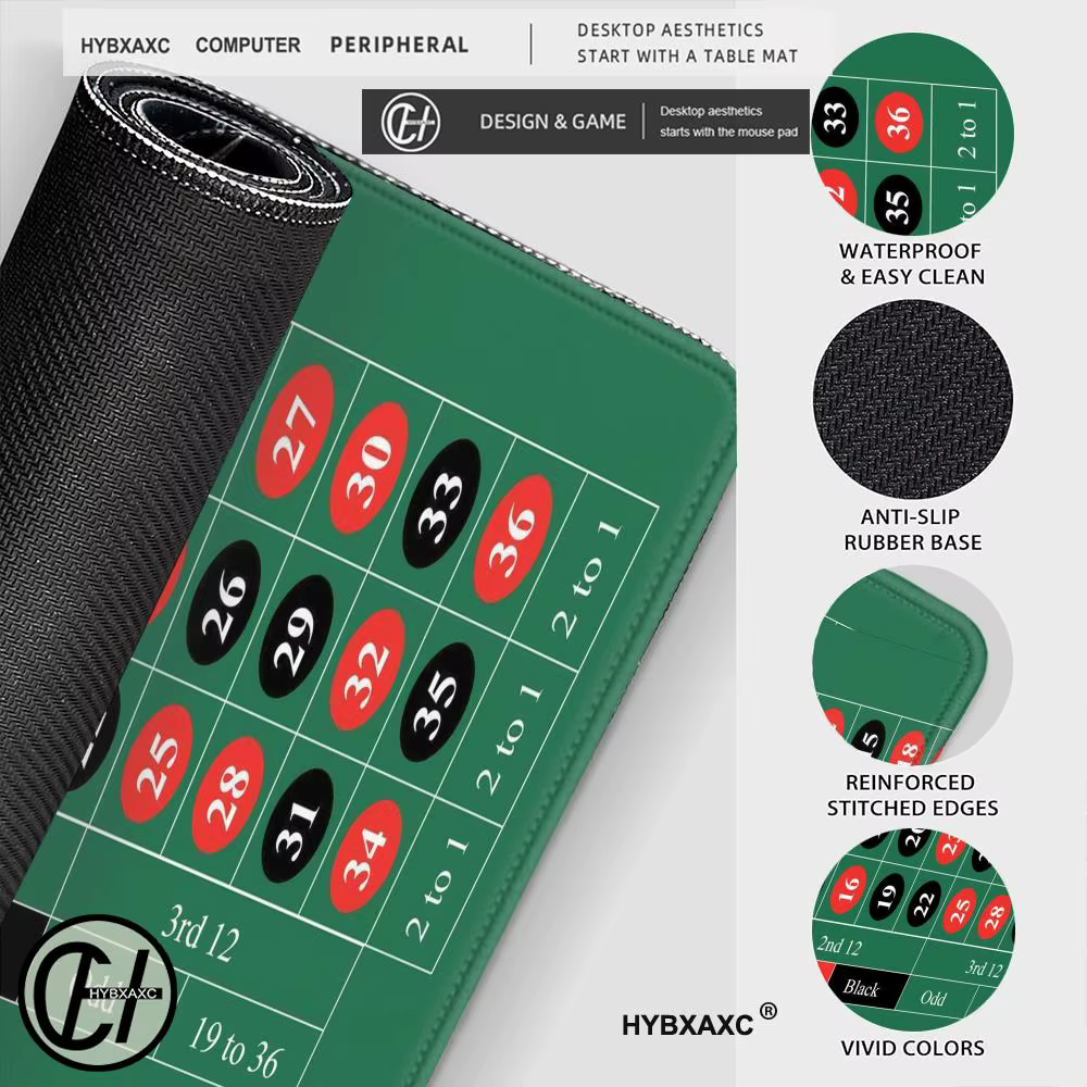 Tapis de jeu XXL antidérapant en caoutchouc pour roulette, poker, bureau, clavier et souris – Surface durable