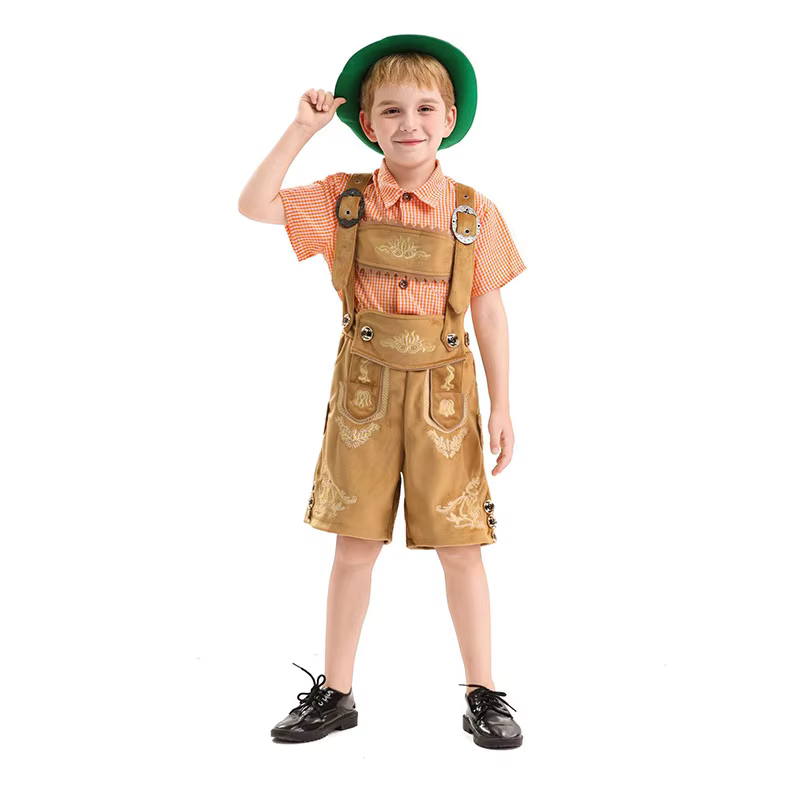 Costume d'Oktoberfest pour garçons, tenue de carnaval de bière, pantalon court marron, chemise, tenue 2 pièces pour garçon, 2025