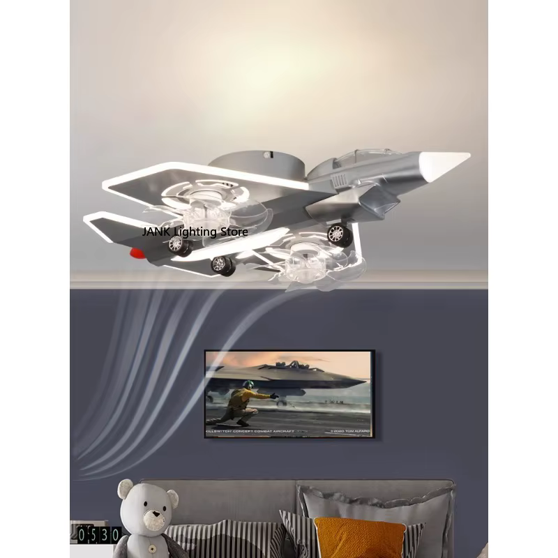 Nouveaux ventilateurs de plafond en forme d'avion, lampes de chambre pour enfants, ventilateurs créatifs en forme d'avion pour garçons, lampes de chambre pour garçons avec télécommande
