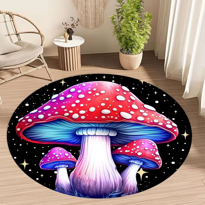 Tapis rond d'extérieur rose rétro à rayons de soleil
