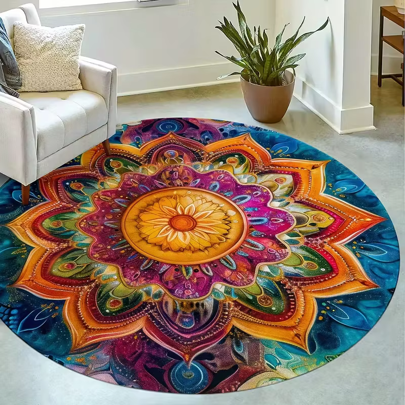Tapis rond à motifs bohèmes