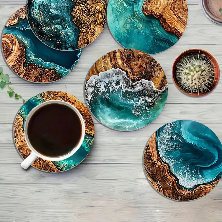 6 sous-verres ronds en Silicone de Style océan bleu pour tasses à café