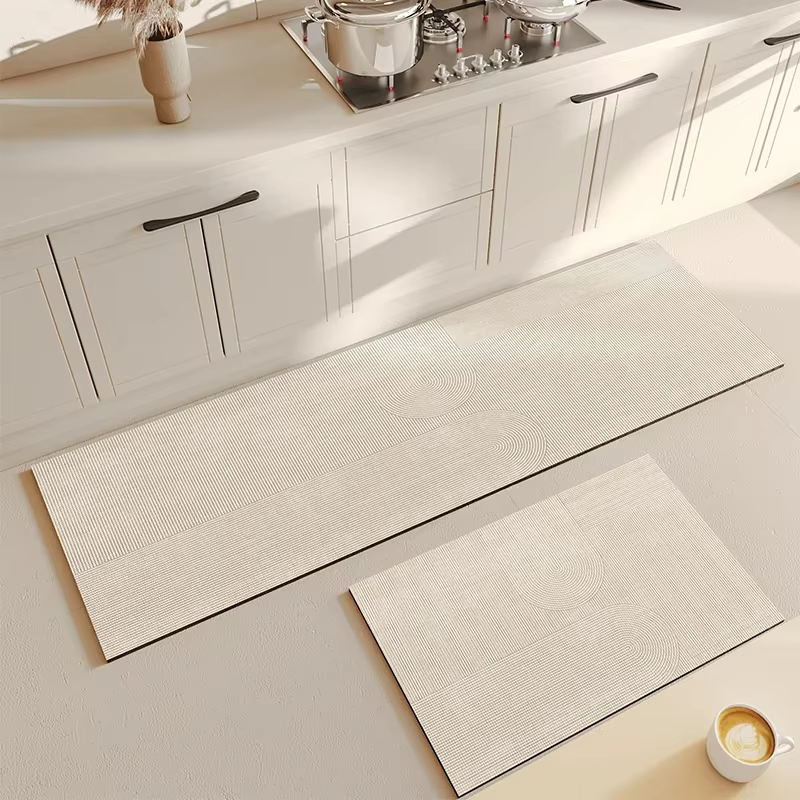 Tapis de Cuisine Beige en Polymère PVC