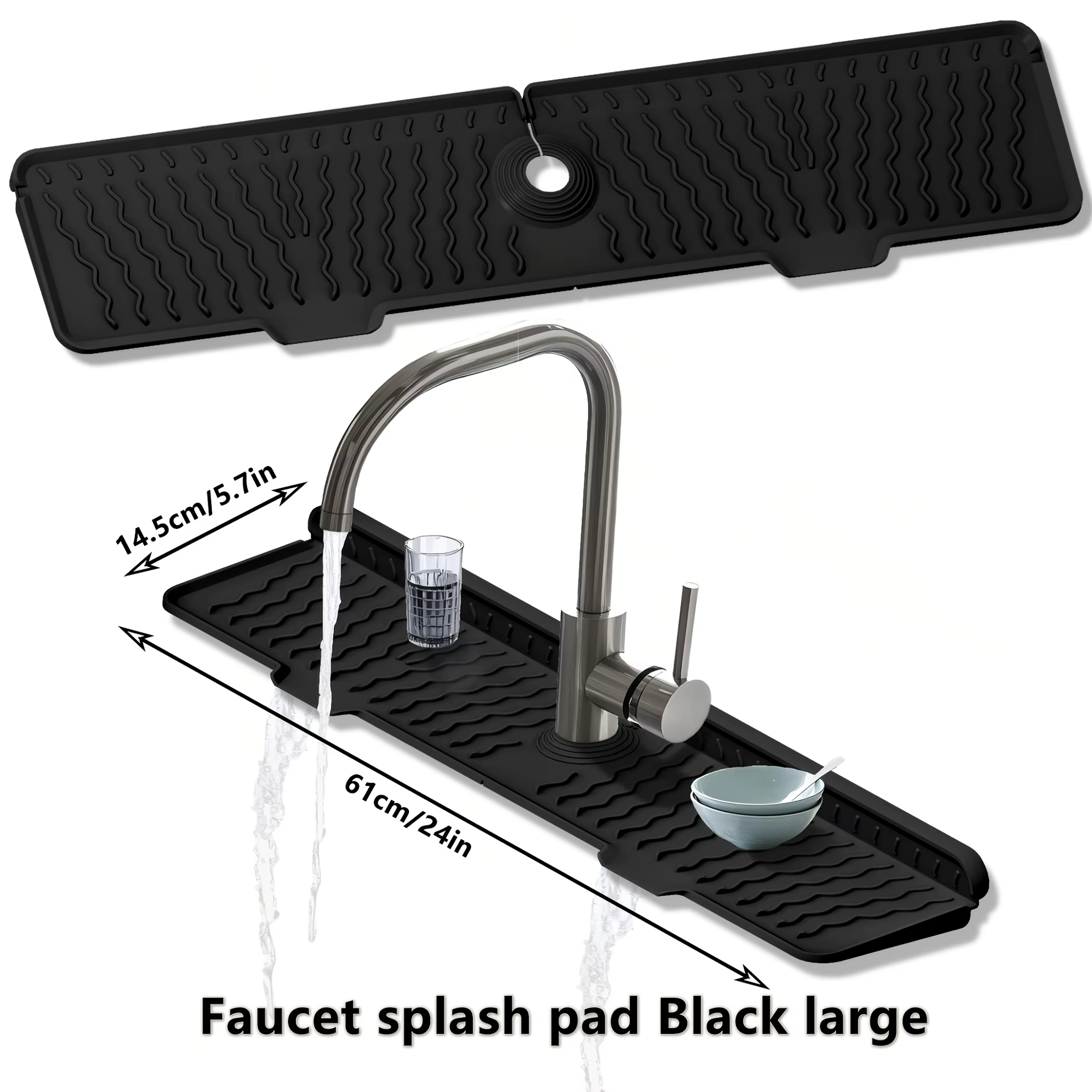 1 tapis d'évier antidérapant robuste | Matériau en silicone pliable gris/noir