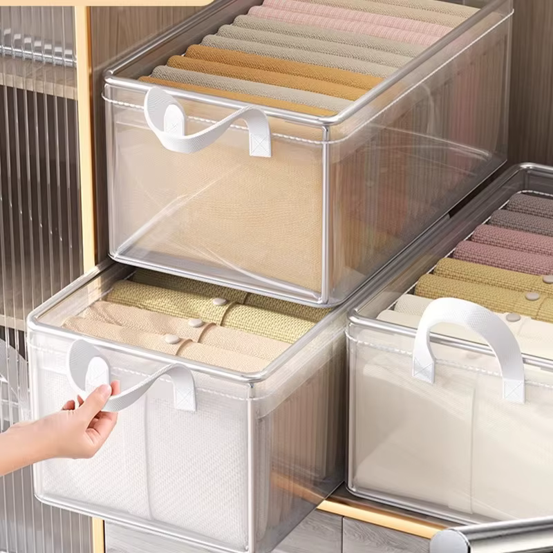 1 boîte de rangement transparente en PVC avec cadre en acier solide, imperméable, panier de rangement pour sous-vêtements, adapté à la maison et aux dortoirs