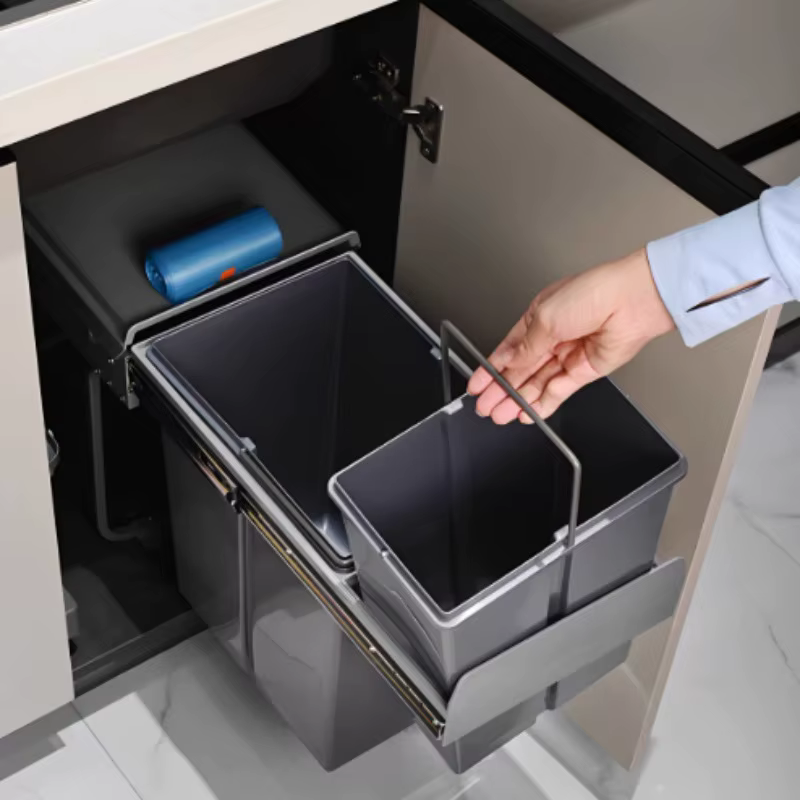 Poubelles de cuisine encastrées modernes, simples, à séparation sec/humide, type coulissant, créatives, pratiques, multifonctionnelles, pour la décoration de la maison
