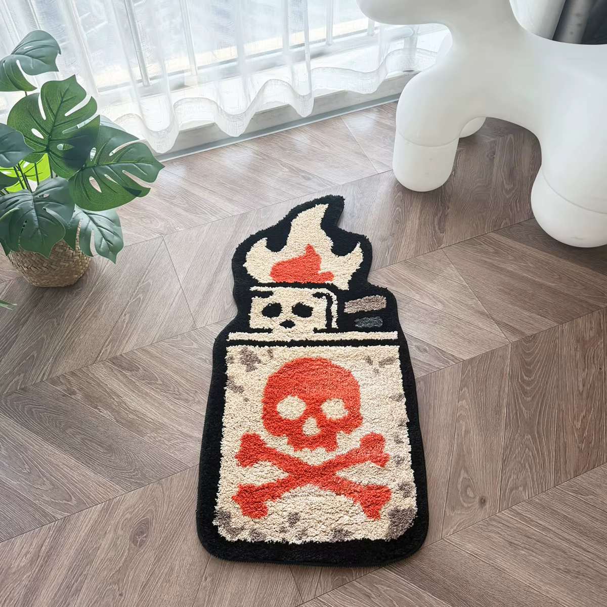 Tapis touffeté rétro motif crâne