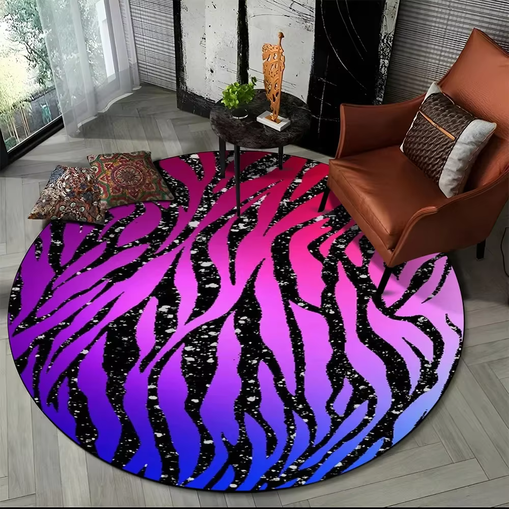 Tapis rond imprimé à rayures zébrées roses