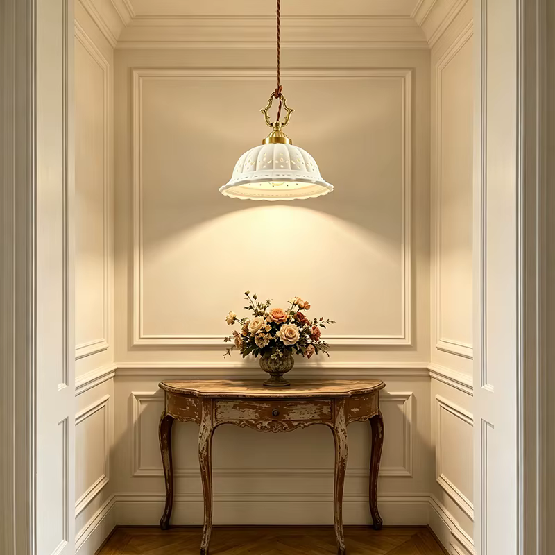 Luminaire suspendu de style antique japonais en laiton et céramique pour restaurant, lampe de style rétro américain pour bureau, chambre et bar