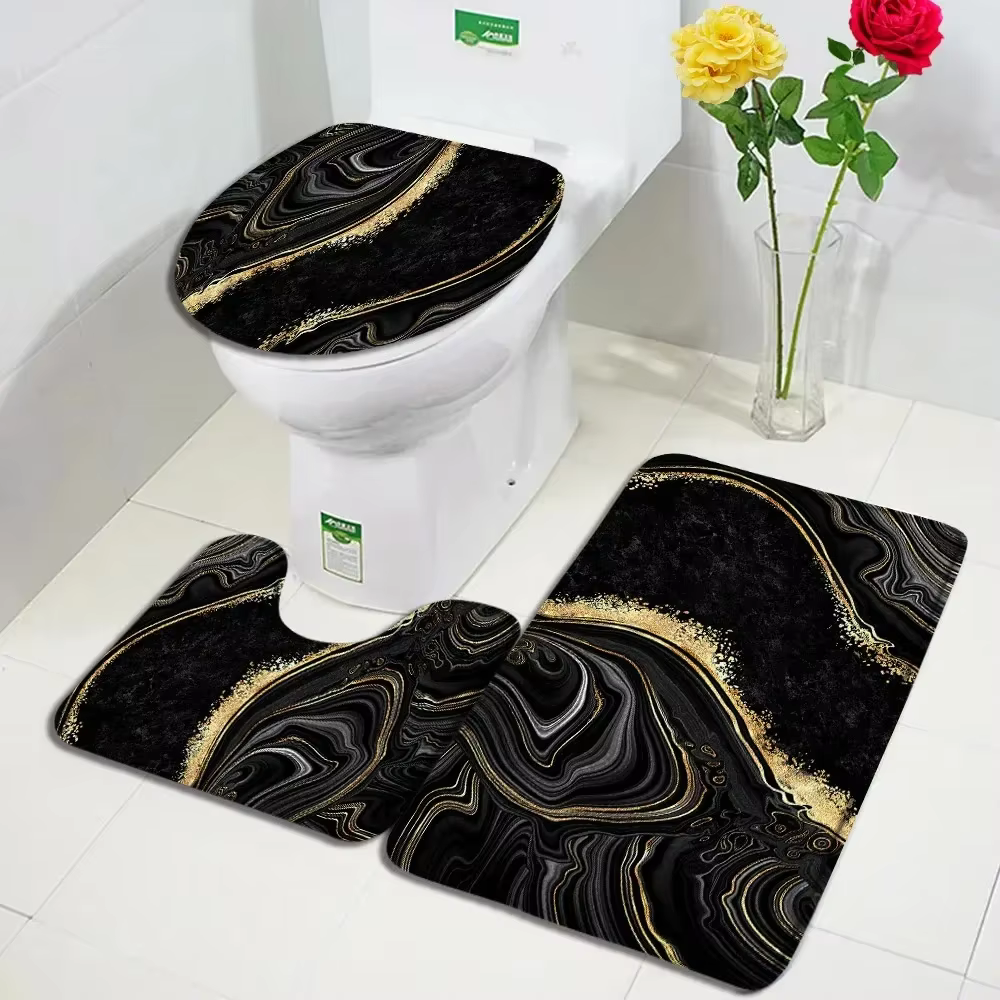 Tapis de bain en marbre noir et blanc abstrait