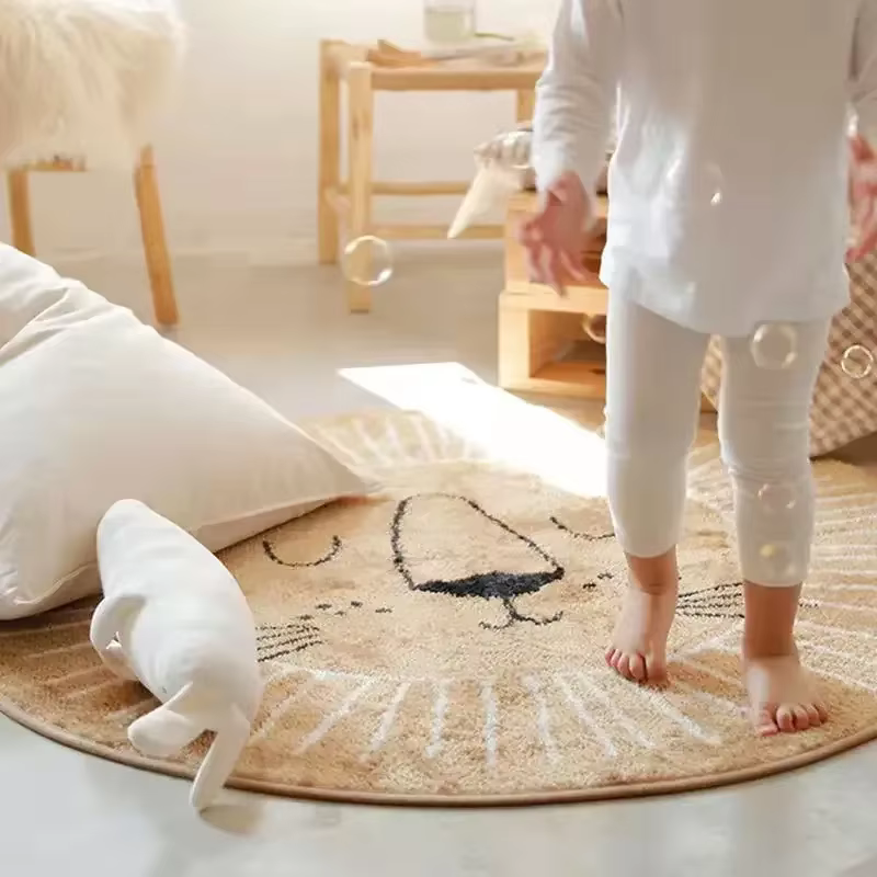 Tapis de jeu rond en forme de Lion de dessin animé pour enfants