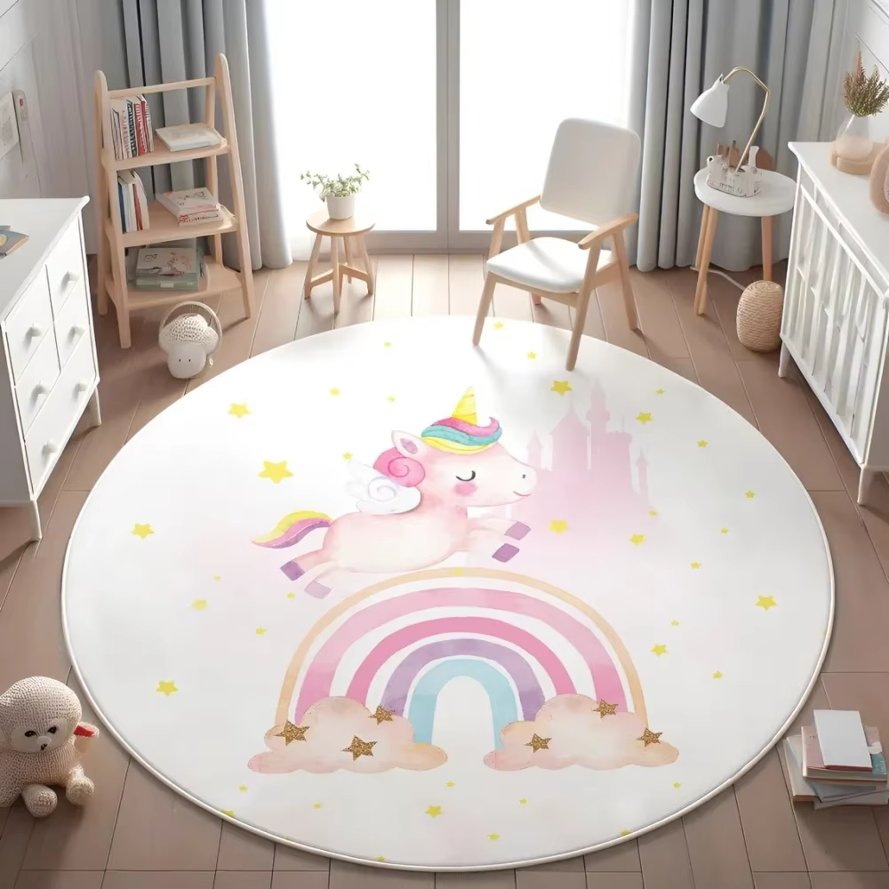 Tapis rond à fleurs licorne enchantée