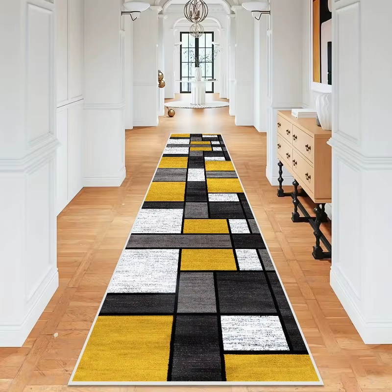 VIKAMA Tapis de couloir géométrique moderne jaune et gris