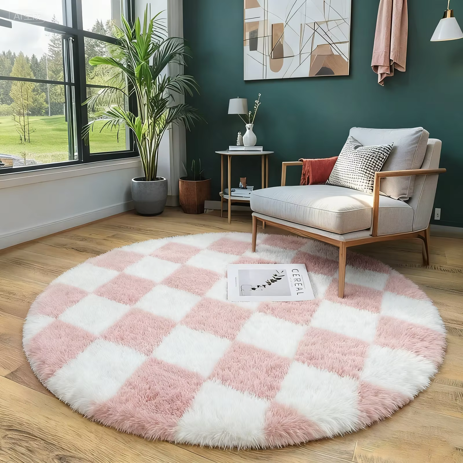 Tapis rond tie-dye moelleux et doux pour chambre d'enfant