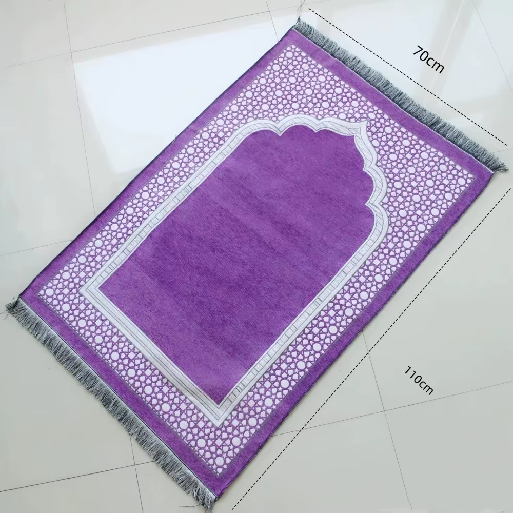 Nouveau tapis de prière pliable lavable antidérapant islamique rectangulaire avec pompon, tapis de salon