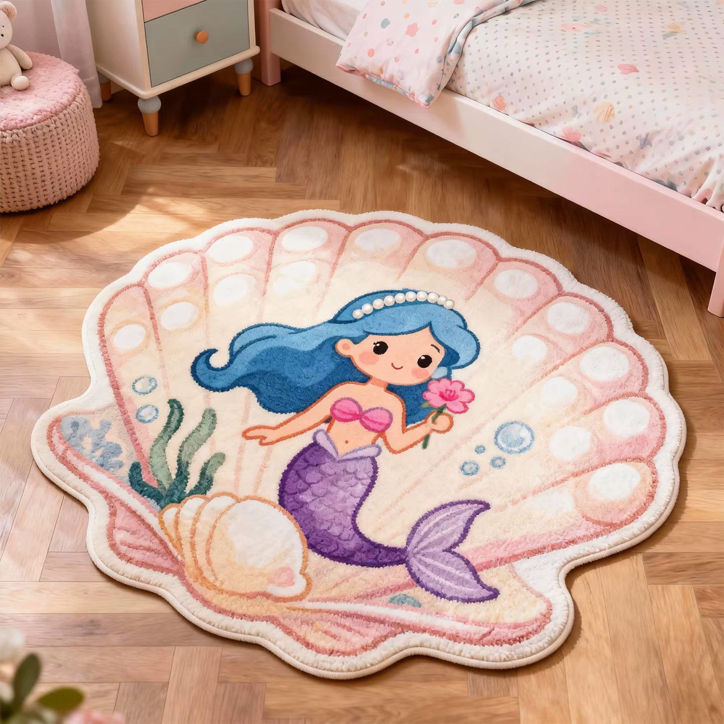 VIKAMA – tapis princesse sirène en forme de coquille