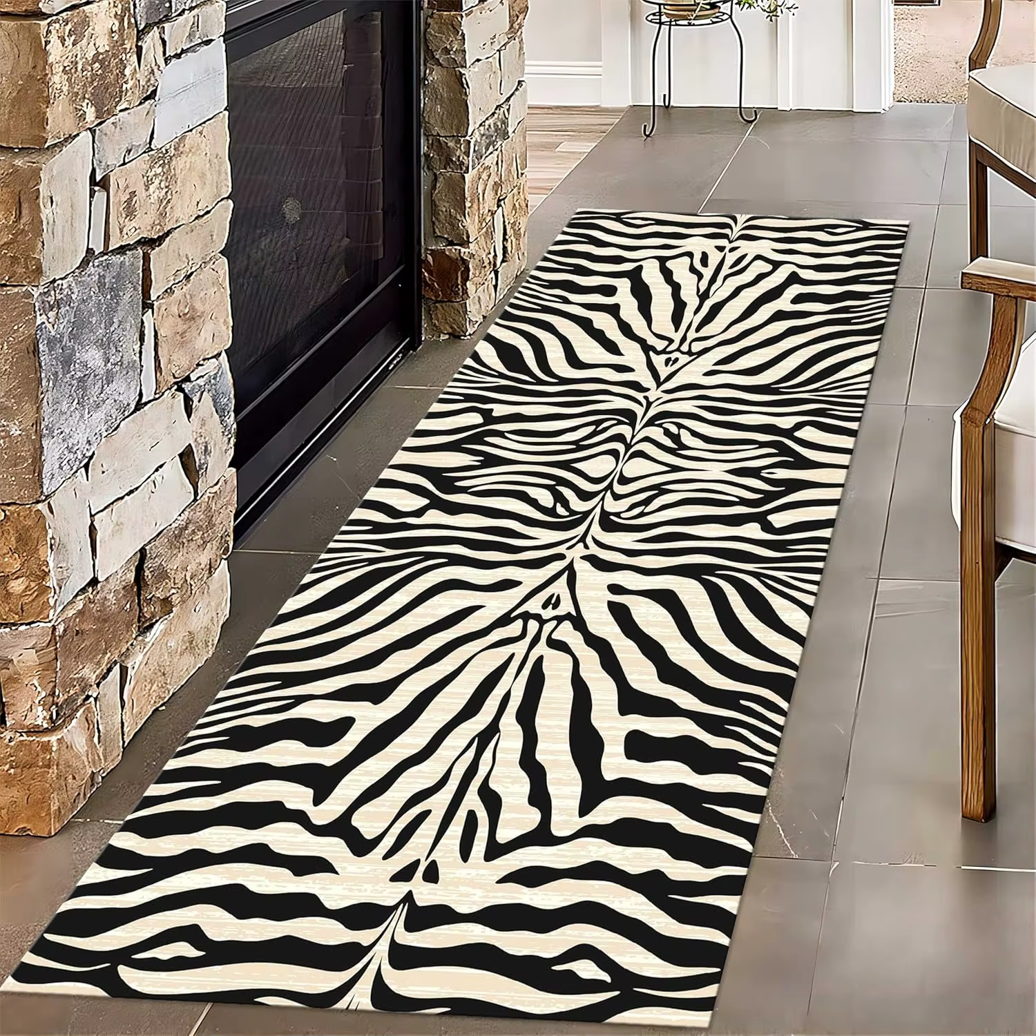 Chemin à rayures d'animaux pour entrée Boho Beige