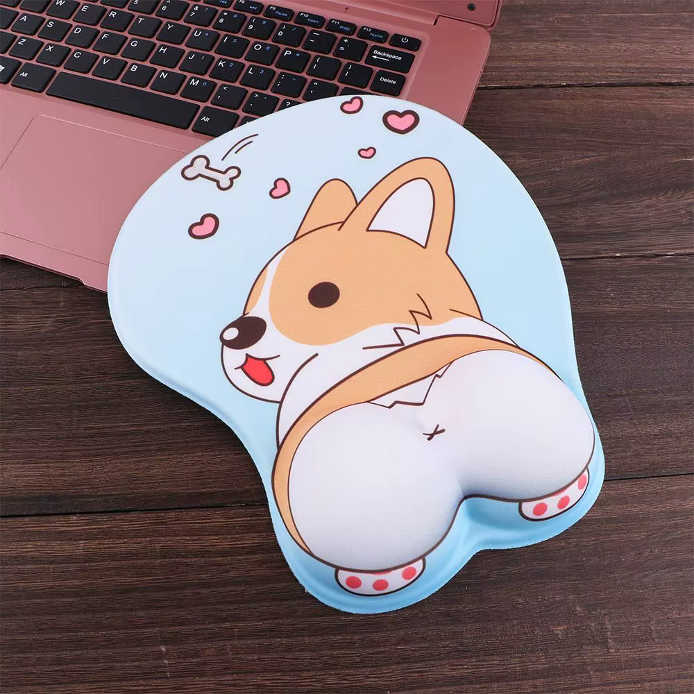 Tapis de souris en Gel avec repose-poignet, repose-main confortable, antidérapant, ergonomique, pour Gamer, chien Corgi mignon, pour ordinateur de bureau et portable