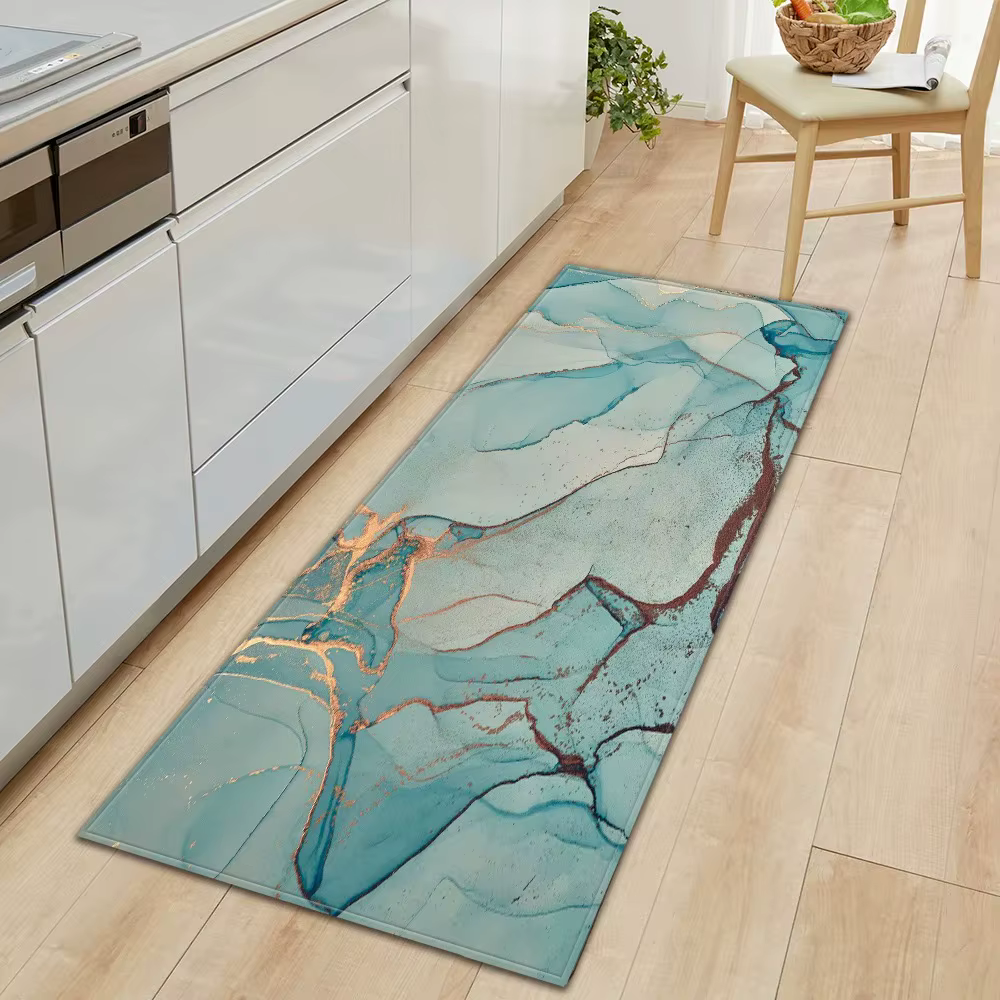 Tapis de sol de cuisine à motif de marbre, décoration avant de porte