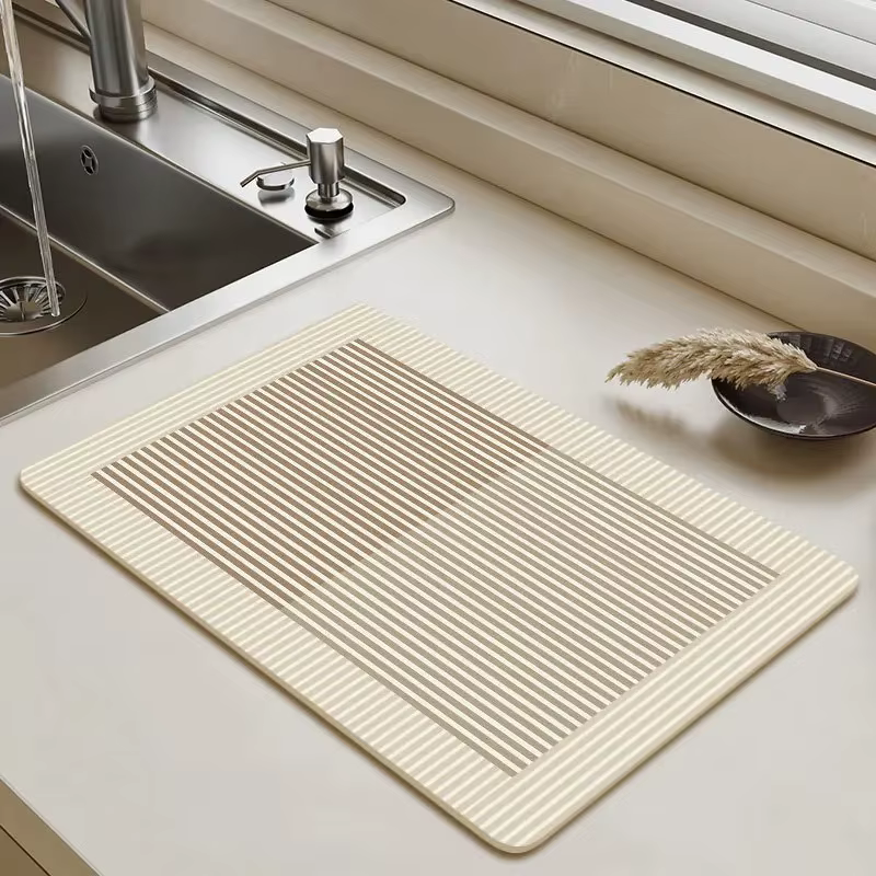Tapis de vidange de cuisine à motif de ligne géométrique Beige clair