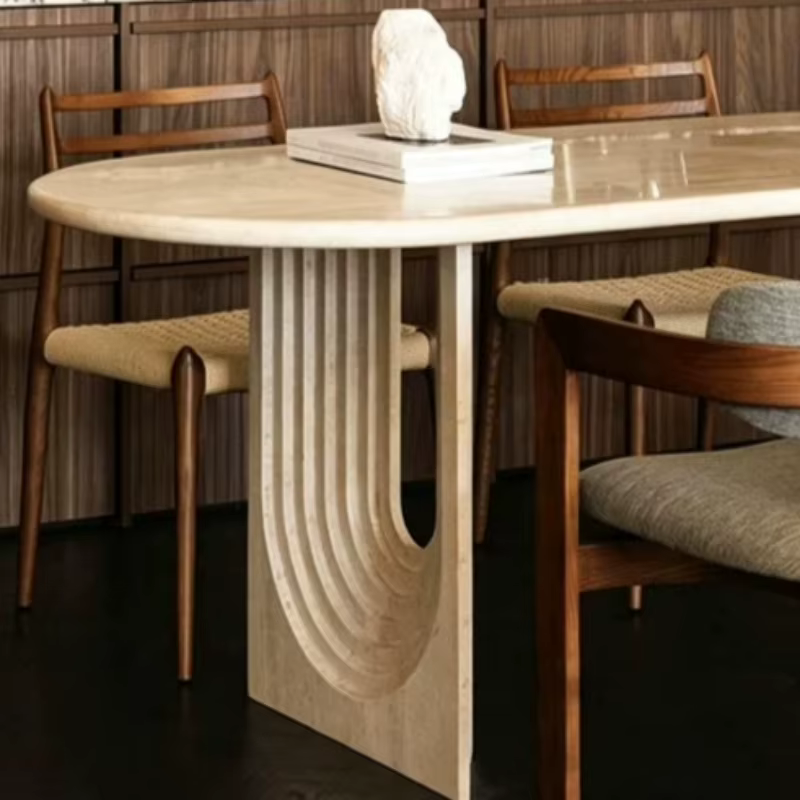 Tables à manger modernes en marbre, tables de salle à manger ovales de luxe pour l'extérieur, meubles de cuisine italiens, meubles de salon