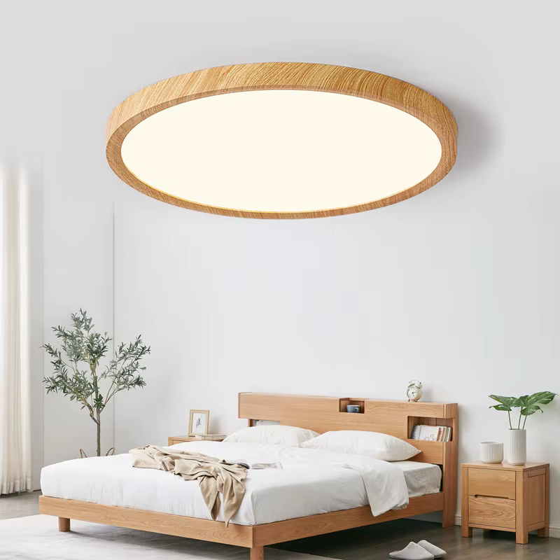 Plafonnier LED circulaire à grain de bois