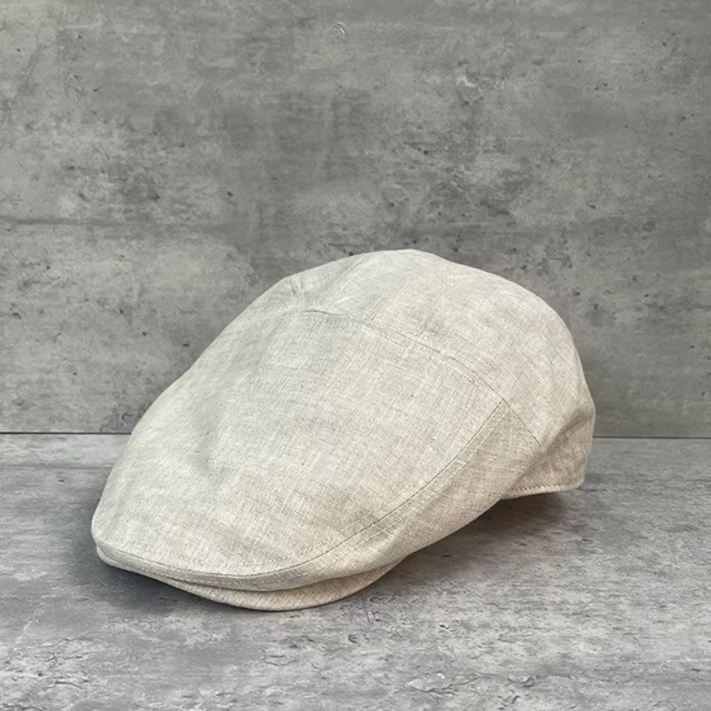 Béret d'été 100% lin pour hommes, casquette de journal Vintage légère et respirante, chapeau de pilote rétro d'art noir