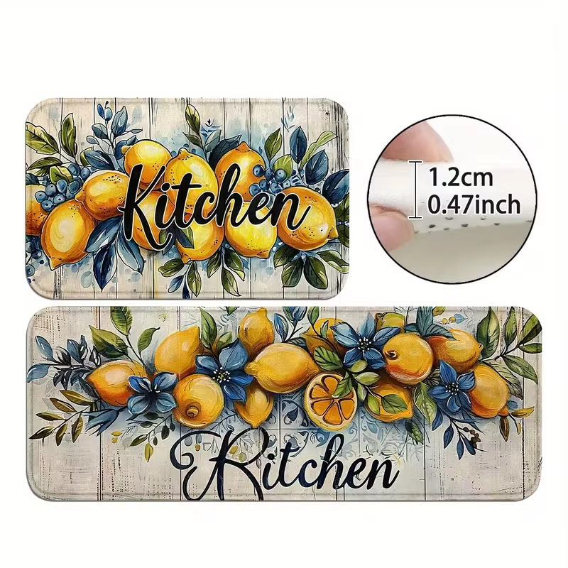 Tapis de cuisine antidérapant au motif citron méditerranéen