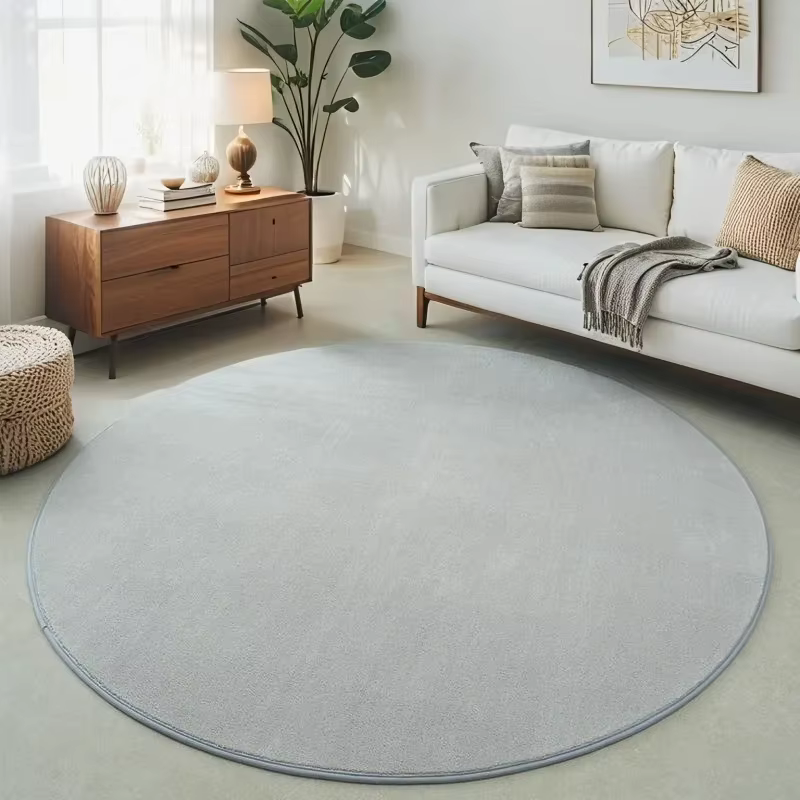 Tapis rond en velours corail pour salon moderne