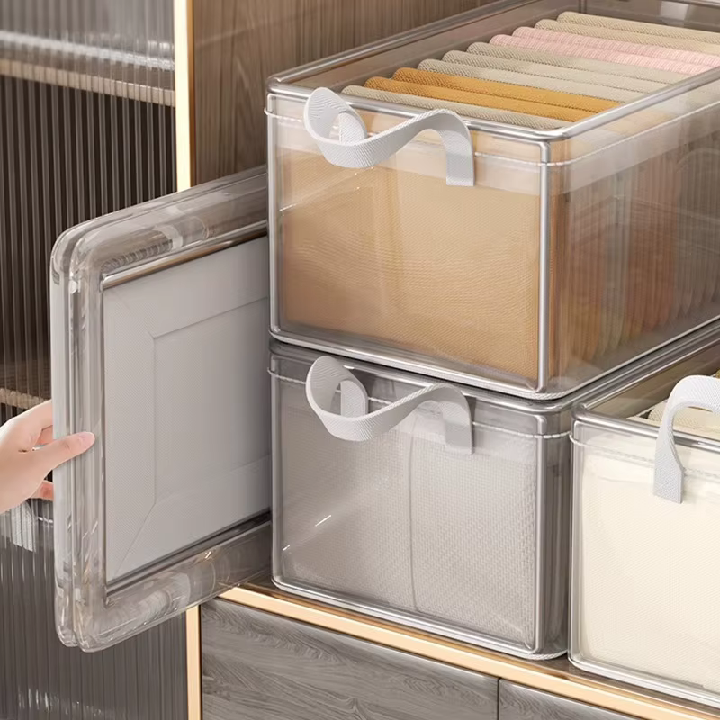 1 boîte de rangement transparente en PVC avec cadre en acier solide, imperméable, panier de rangement pour sous-vêtements, adapté à la maison et aux dortoirs