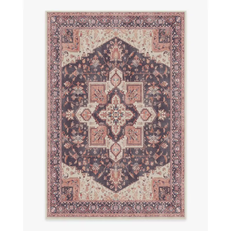 Tapis d'intérieur vintage Lea bleu lavable
