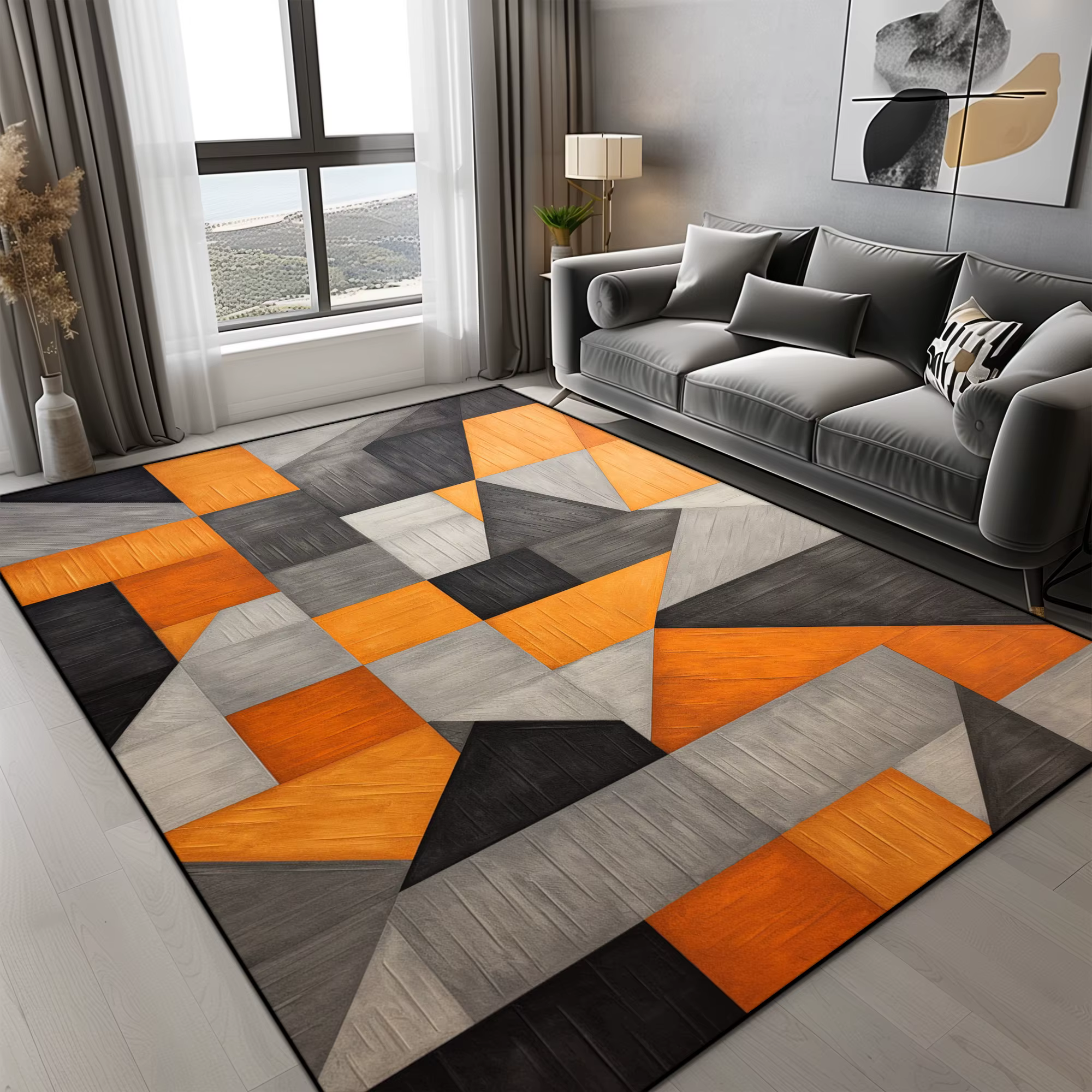 Tapis géométrique Orange pour salon