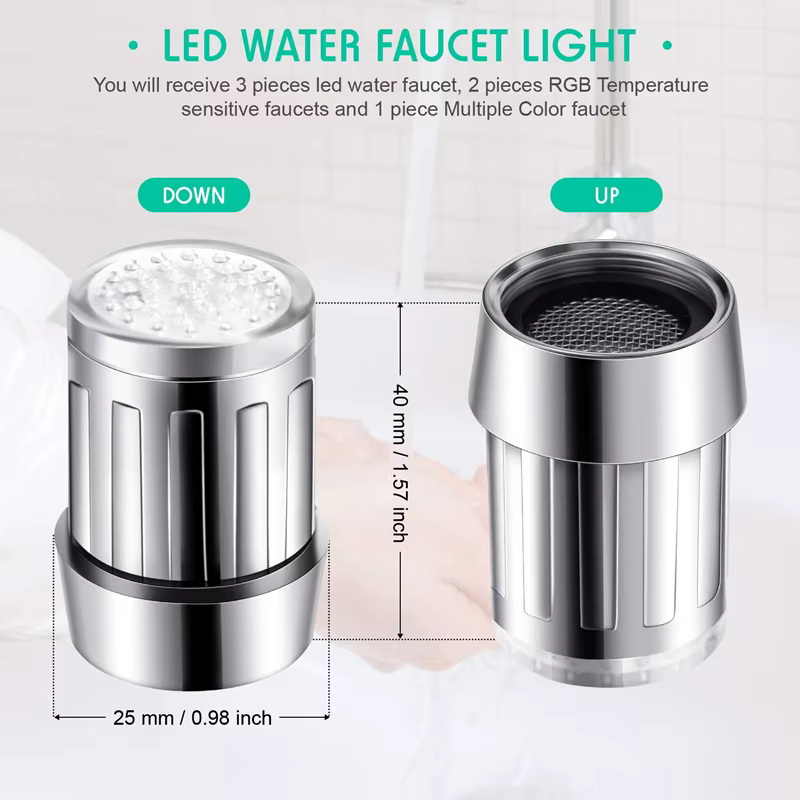 Robinet LED sensible à la température, économie d'eau, capteur de cuisine et de salle de bains, 7 couleurs changeantes, tête de robinet aérateur, buse de douche