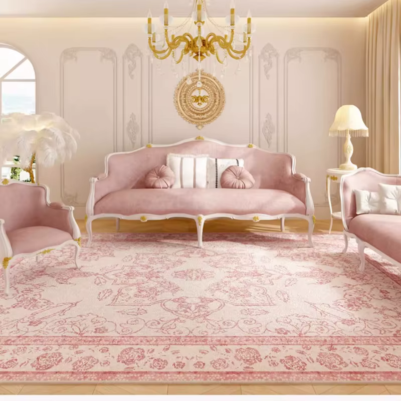 Tapis de salon rose léger de luxe haut de gamme