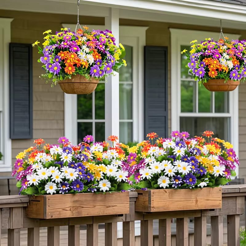 Fleurs artificielles d'extérieur, marguerite, arbustes résistants aux Uv, pour la maison, le bureau, la fête de mariage, le jardin, le porche, le chalet, 10/5/1 lots